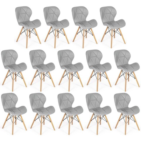 Kit 14 Cadeiras de Jantar Charles Eames Slim Wood Estofada - Cinza
