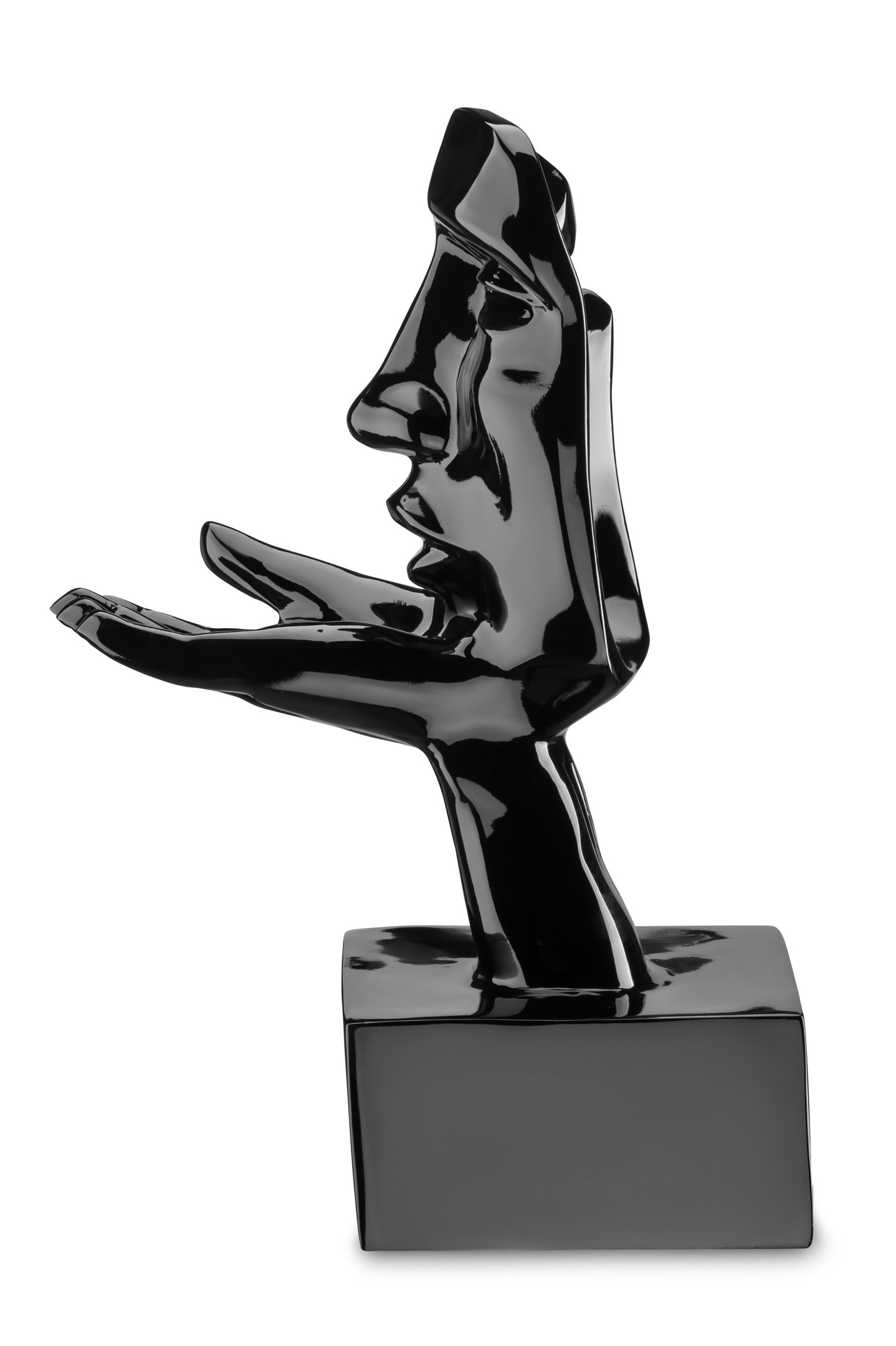 Escultura Estátua Rosto Humano Arte Moderna Beijo Face Luxo 55cm:preto Brilho