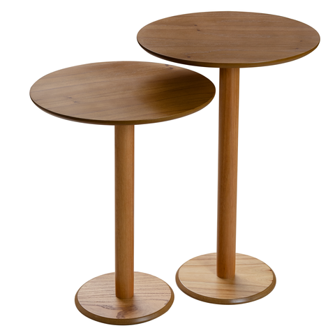 Kit Duas Mesinhas Laterais Redonda Vintage - Madeira Maciça