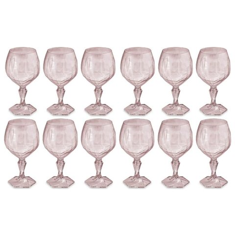 Jogo 12 Taças de Plástico para Água Suco Drinks Bebidas 350ml Uz Rosa Transparente