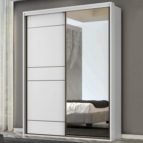 Guarda-Roupa Solteiro Qualita 2 Portas 3 Gavetas com Espelho 100% Mdf Branco -