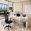 Ver imagem 7 de Conjunto Mesa de Escritório 140x60cm Cadeira Ergonômica Reclinável Sistema Syncron Pistão Classe 4