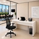 Ver imagem 1 de Conjunto Mesa de Escritório 140x60cm Cadeira Ergonômica Reclinável Sistema Syncron Pistão Classe 4