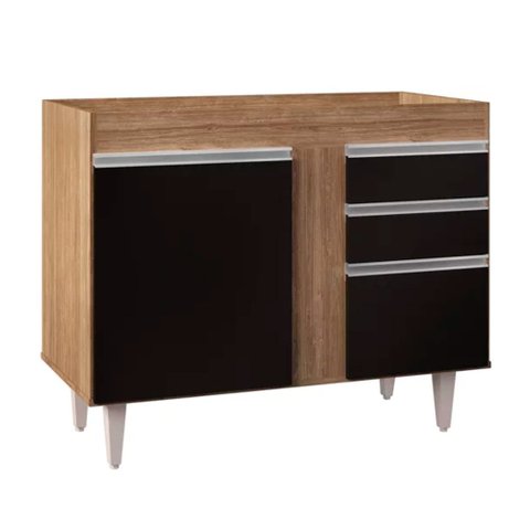 Balcão de Cozinha Lavanderia sem Tampo 02 Gavetas Bia 100 cm - D’Rossi Castanho e Preto