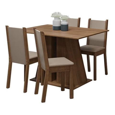 Conjunto Sala de Jantar Mesa Tampo de Madeira 4 Cadeiras Rustic/bege Sophie Madesa
