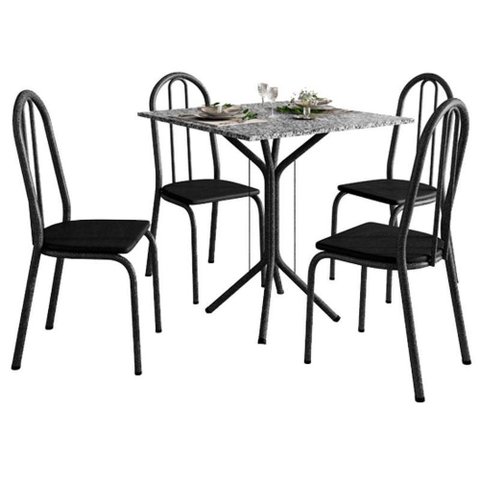 Mesa de Jantar Ambiente Thais 70x70 Cm com Granito Ocre Itabira com 4 Cadeiras 050 Preto - Artefamol