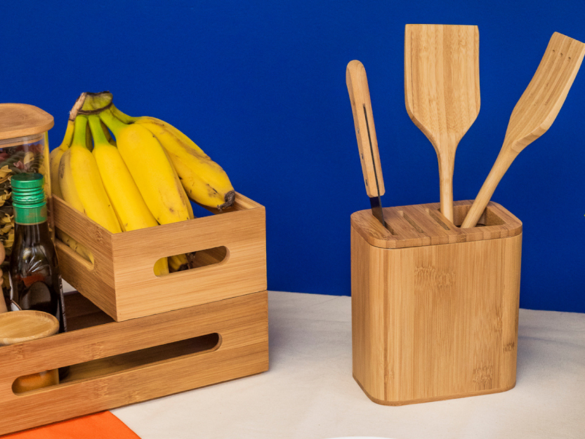 CONJ 5 UTENSÍLIOS COZINHA EM BAMBU NATURAL C/ CABO GRANDE - 7