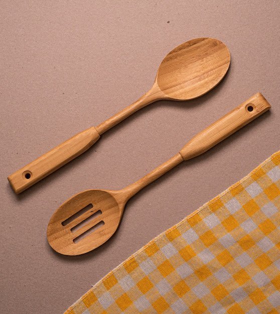 CONJ 5 UTENSÍLIOS COZINHA EM BAMBU NATURAL C/ CABO GRANDE - 3