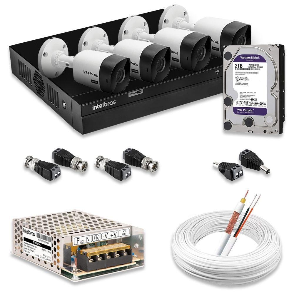 Kit 4 Câmeras de Segurança Intelbras Full Hd 1080p com Dvr Mhdx 1204 1080p com Hd 2tb Purple