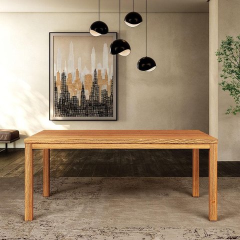 Mesa de Jantar 6 Lugares Retangular 180cm Madeira Maciça Dunia F06 Rústico Claro - Lyam Decor