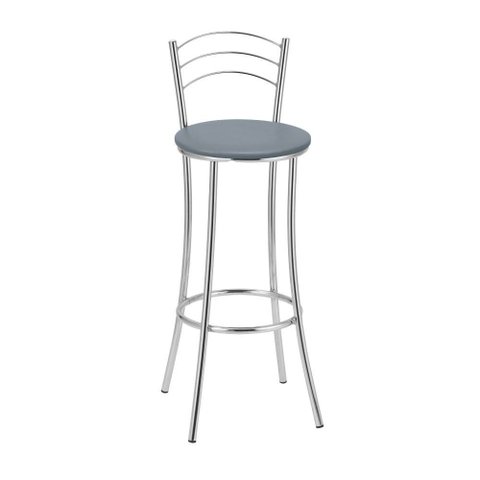 Banqueta Alta Cromada Tecido Cinza