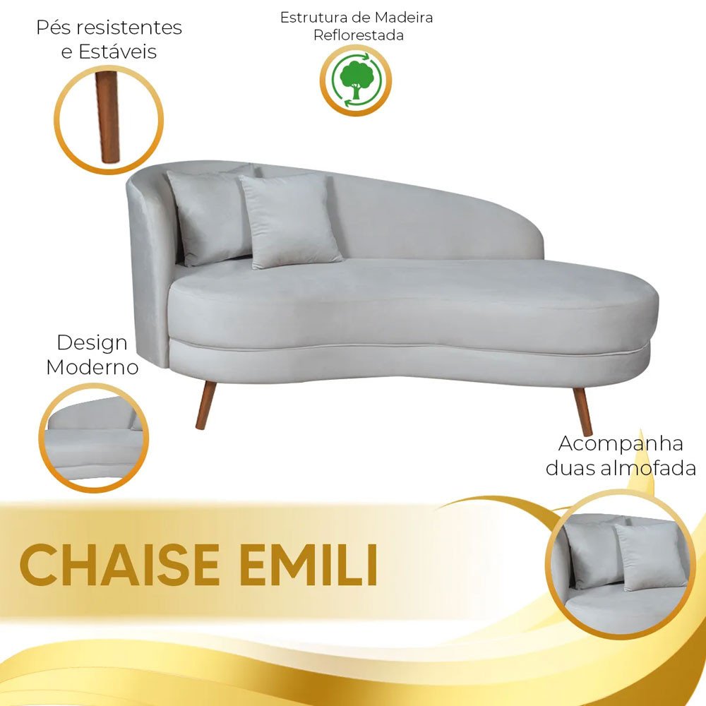 Chaise Longue Divã Emili em Madeira de Reflorestamento 160cm Veludo Shop Das Cabeceiras - 4