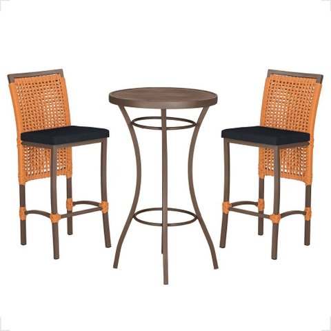 Mesa Bistro e 2 Banquetas Roma Marrom Corda Náutica 12 Trama Original