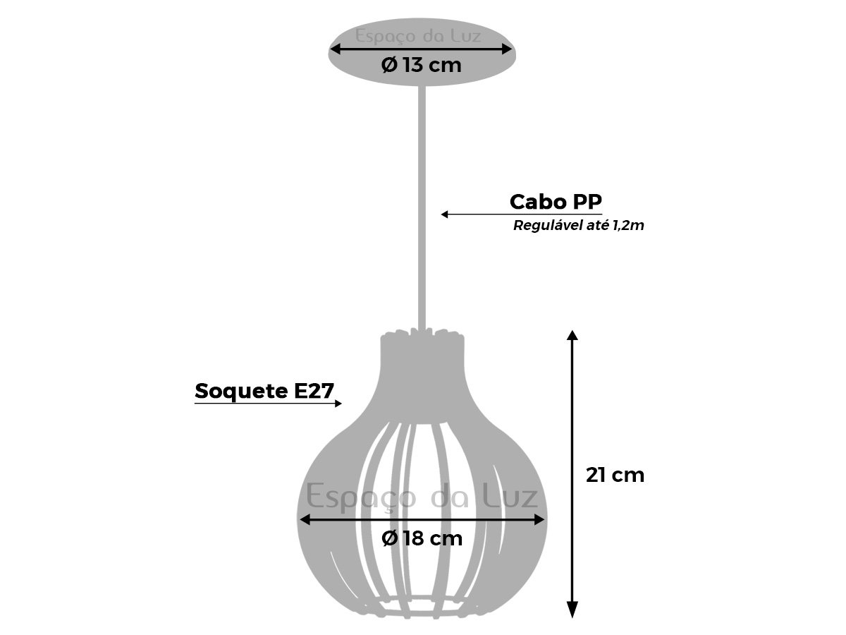 Luminária Lustre Pendente Madeira 18x21cm 5970 Espaço da Luz Cobre - 2