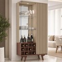 Ver imagem 1 de Cristaleira para Sala de Jantar com Adega 2 Portas Vidro Ripada Toscânia B02 Fendi Carvalho - Lyam