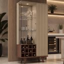 Ver imagem 3 de Cristaleira para Sala de Jantar com Adega 2 Portas Vidro Ripada Toscânia B02 Fendi Carvalho - Lyam