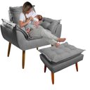 Ver imagem 1 de Kit Poltrona Amamentação Sala Estar Quarto Decorativa Cor Cinza Conforto Perfeito + Puff - Mr Deluxe