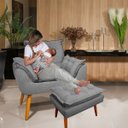 Ver imagem 3 de Kit Poltrona Amamentação Sala Estar Quarto Decorativa Cor Cinza Conforto Perfeito + Puff - Mr Deluxe