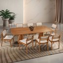 Ver imagem 1 de Sala de Jantar Mesa Noronha 220cm Madeira Tampo Barril Laminado com 8 Cadeiras Eva