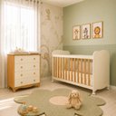 Ver imagem 1 de Quarto de Bebê com Cômoda e Berço com Rodizio Mimo 100% MDF Bege/Off-White/Amêndoa Espresso Móveis