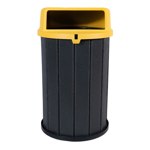 Lixeira Mbs Ecológica Madeira Plástica 100L Coleta Seletiva:Cinza Ébano/Tampa Amarelo