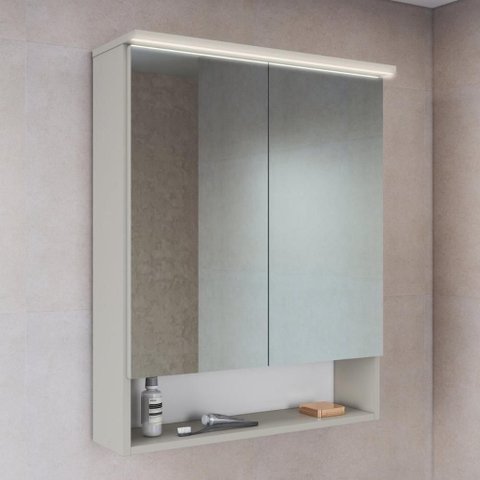 Espelheira para Banheiro Crpro-EPL007 2 Portas 1 Prateleira MDP com LED 60cm Bege