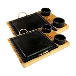 Kit 2 Grelha 04 Molheiras em Pedra Sabão e Suporte P 20x20cm