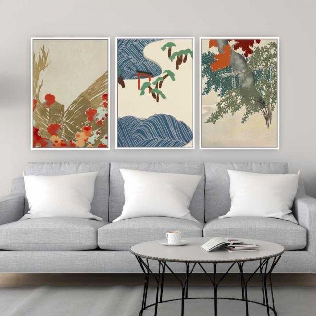 Quadro Composição Kamisaka Moldura Branca 3X 63X42Cm - 1