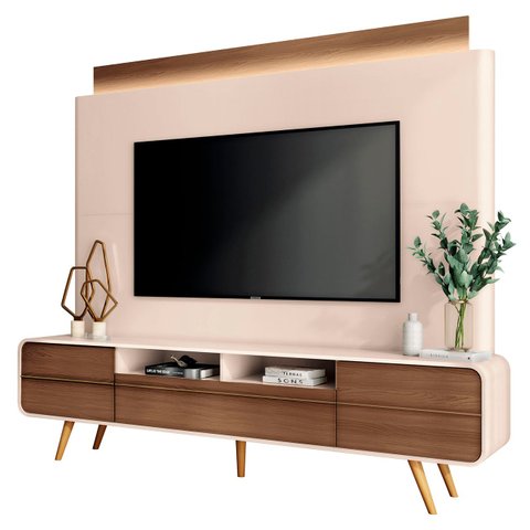 Estante Painel de Tv 85 Pol 220cm Évora H01 Castanho/off White - Mpozenato