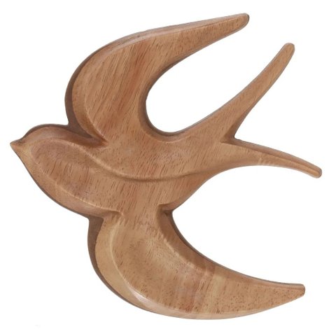 Escultura Parede Madeira Pássaro 20x21x2cm Bege Flor Arte Flor e Arte