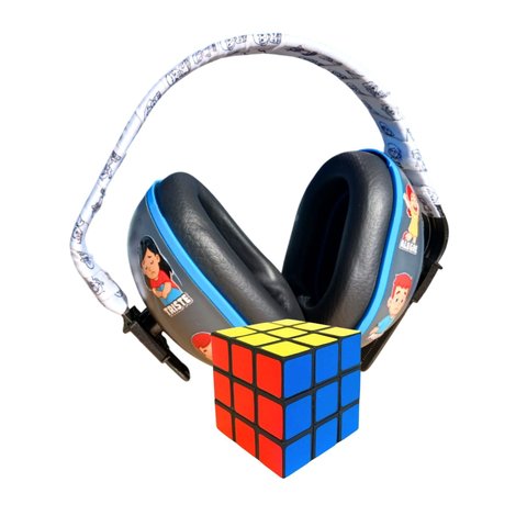 Super Abafador de Ruido 18 Db Preto com Arco para Colorir Emoções + Cubo Mágico