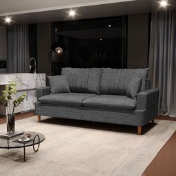 Sofá 3 Lugares 200cm com Almofadas Veras D05 Linho Cinza Escuro - Mpozenato - 2