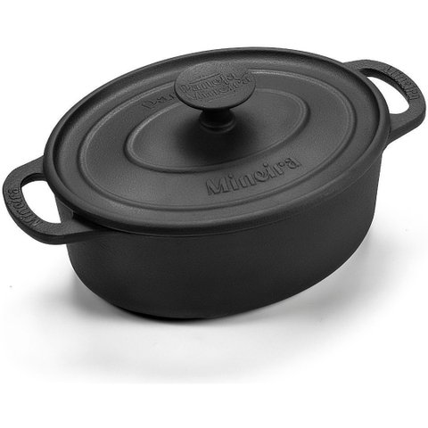 Caçarola Oval Estilo Preta Alça e Tampa de Ferro 26x20x15cm 3,5l – Panela Mineira