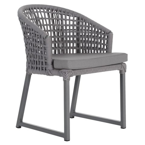 1 Cadeira Noronha Aluminio Micro Pintura Grafite, Tr. Telinha Corda Nautica Grafite, Estofado -