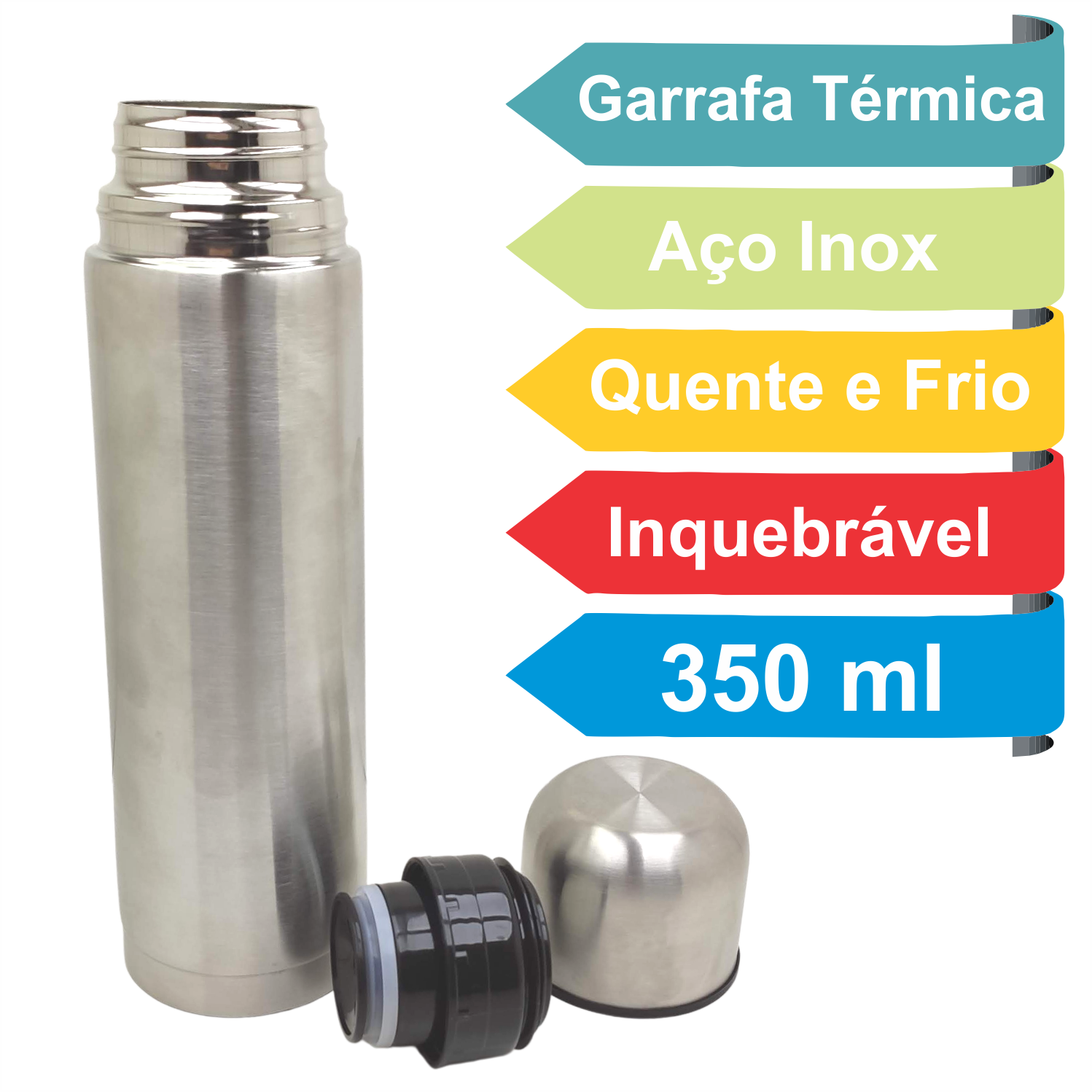 Garrafa Térmica Aço Inox Inquebrável Mini Garrafinha 350ml Quente e Frio Água Café - 3