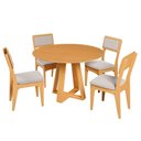 Ver imagem 2 de Conjunto Sala de Jantar Mesa Redonda 105cm com 4 Cadeiras MDF Estofadas Carvalho Rosé/Bege Claro