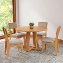 Ver imagem 1 de Conjunto Sala de Jantar Mesa Redonda 105cm com 4 Cadeiras MDF Estofadas Carvalho Rosé/Bege Claro
