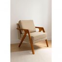 Ver imagem 2 de Kit 2 Poltronas Mona Luxo Madeira Maciça Linho Bege para Sala de Estar Decorativa Moderna
