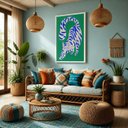 Ver imagem 3 de Quadro Canvas Gato Estilizado Green 60X40cm Mold Branca