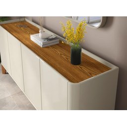 Buffet / Balcão Fl 4 Portas Estilo Retrô 1.80m Cor Off White / Cumaru - 3