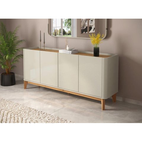 Buffet / Balcão Fl 4 Portas Estilo Retrô 1.80m Cor Off White / Cumaru