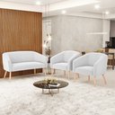 Ver imagem 2 de Kit 1 Sofá Namoradeira e 2 Poltronas Stella Bouclê Off White Pés Palito Natural - D'Rossi