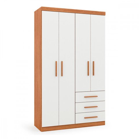 Guarda Roupa Solteiro 4 Portas 3 Gavetas Advantage Freijó e Off White Batrol
