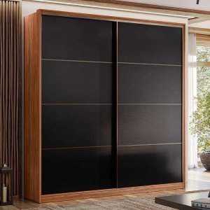 Guarda Roupa Casal Belga 2 Portas Madeira - Élpis Móveis - Nogueira Touch/preto Prime Tx