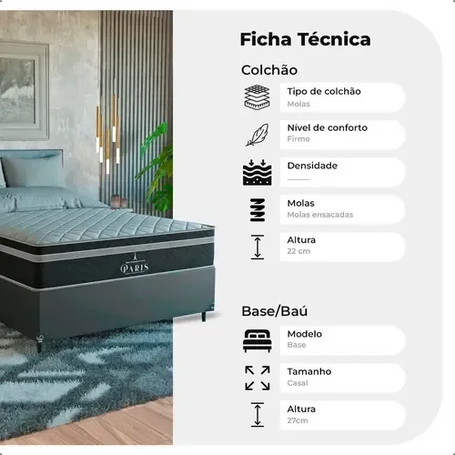 Ver imagem 3 de Cama Box Casal Couro Preto + Colchão Paris Molas Preto Couro Preto/preto