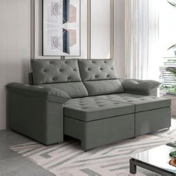 Sofá Retrátil 2 Lugares Inglaterra Suede Cinza Cinza - 1