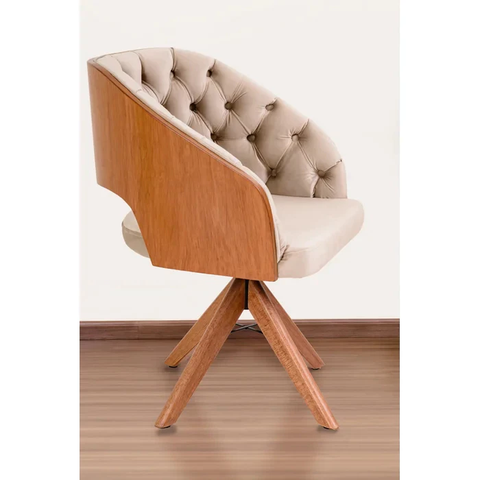 Poltrona Decorativa Mari Laminada Pé Giratório de Madeira Capitonê - Gustavo Decor