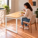 Ver imagem 4 de Mesa de Jantar Reforçada Industrial 150x50cm Tampo Bege Pés Branco