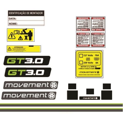 Kit 04 - Adesivos Esteira Movement Gt 3.0i Mod 02 - Original Casa Harmonia