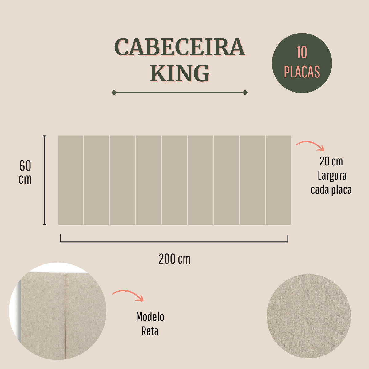 Cabeceira King 200x60 Cama Box Modulada Reta Linho Cru - 3